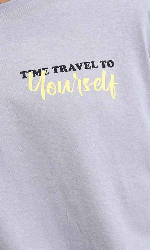 R208559 - Crew Neck Summer Printed Tee - Grey