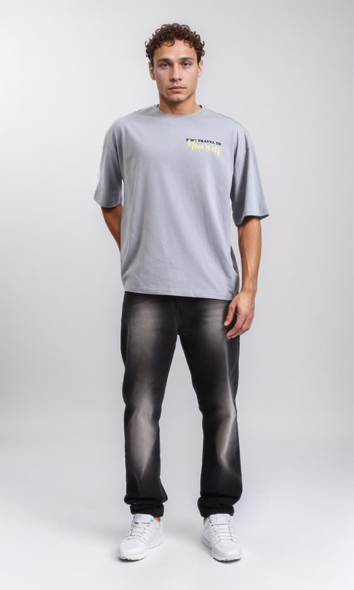 R208559 - Crew Neck Summer Printed Tee - Grey