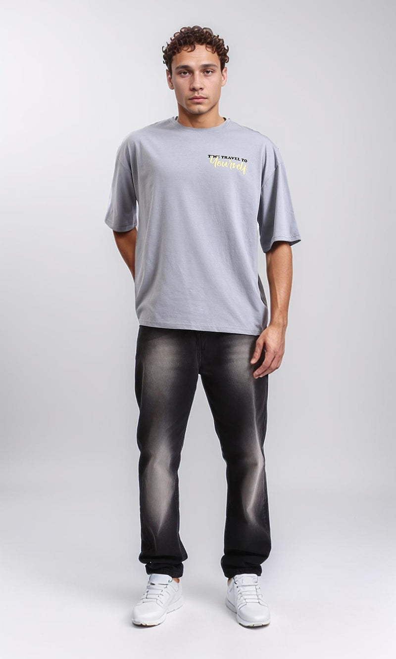 R208559 - Crew Neck Summer Printed Tee - Grey