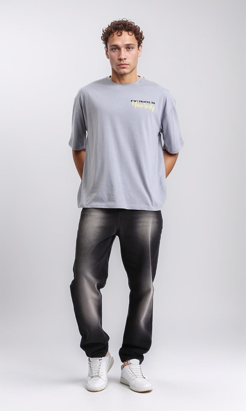 R208559 - Crew Neck Summer Printed Tee - Grey