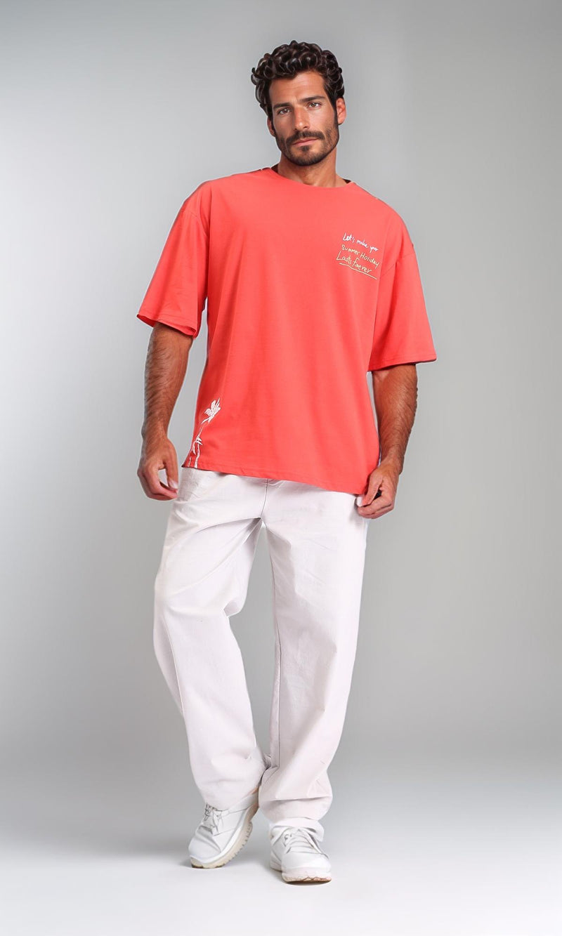 R208561 - Crew Neck Printed Cotton Long Tee - Watermelon