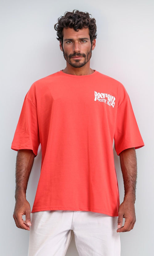 R208562 - Crew Neck Printed "Rock & Roll" Long Tee - Watermelon