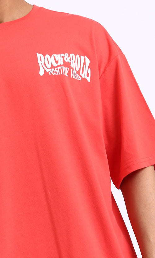 R208562 - Crew Neck Printed "Rock & Roll" Long Tee - Watermelon