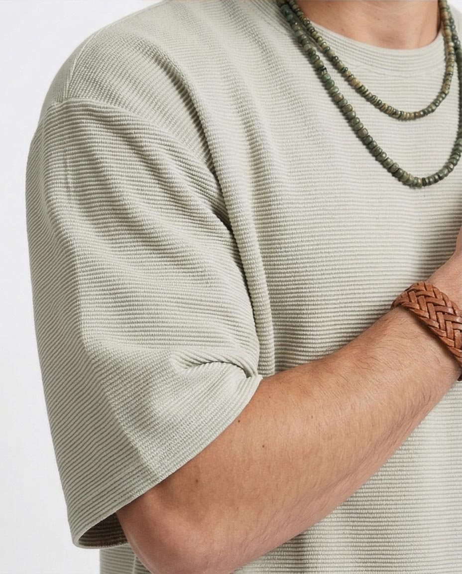 Ravin | Men’s Relaxed Fit Jacquard Ribbed Tee - Light Sage - R208563