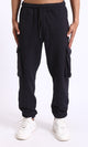 R208570 - Solid Cotton Cargo Pants with Hem - Black