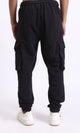 R208570 - Solid Cotton Cargo Pants with Hem - Black
