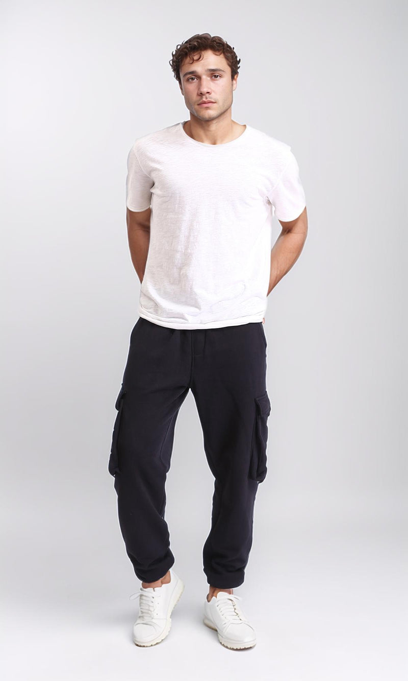 R208570 - Solid Cotton Cargo Pants with Hem - Black