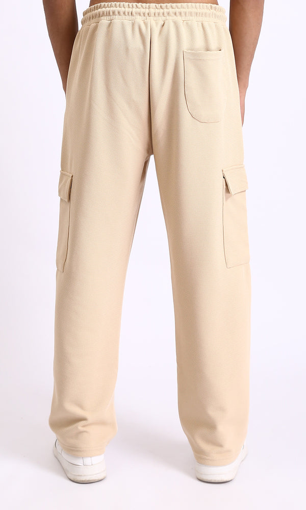 R208572 - Self Pattern Pants with Pockets - Light Sand