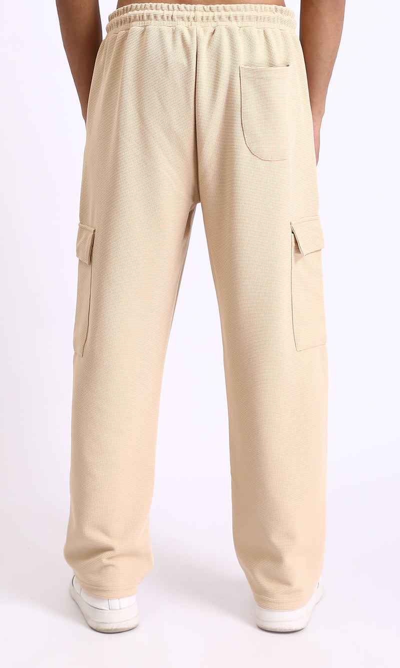 R208572 - Self Pattern Pants with Pockets - Light Sand