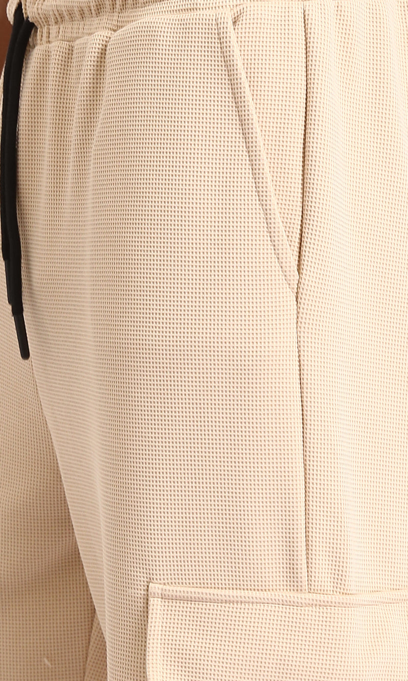 R208572 - Self Pattern Pants with Pockets - Light Sand