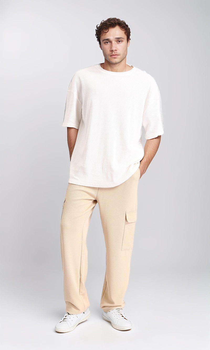 R208572 - Self Pattern Pants with Pockets - Light Sand