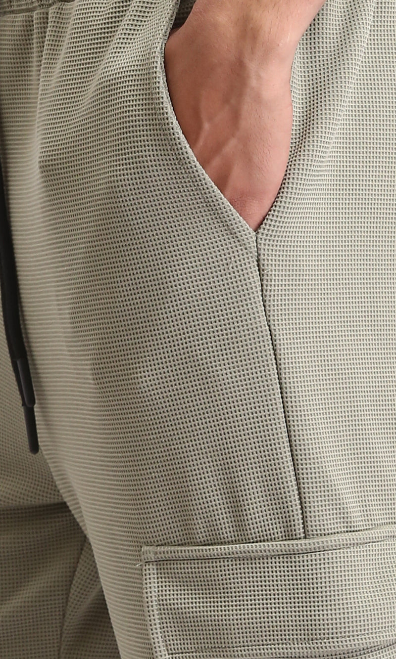 R208573 - Self Pattern Pants with Pockets - Light Olive