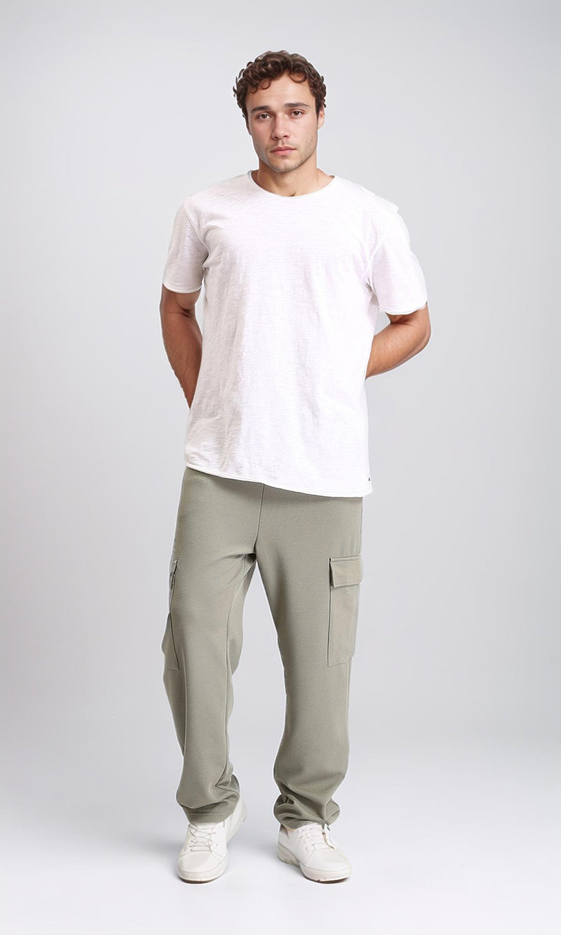 R208573 - Self Pattern Pants with Pockets - Light Olive