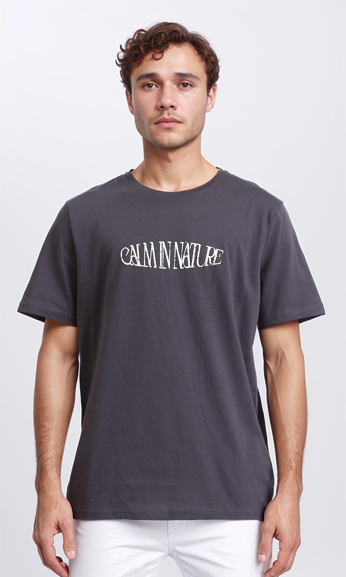 Regular Fit Printed Slip On Tee - Dark Grey