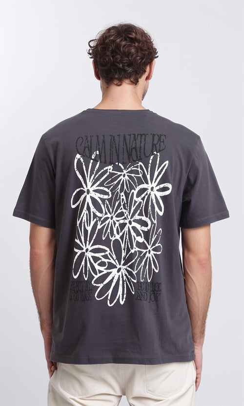 R208574 - Regular Fit Printed Slip On Tee - Dark Grey