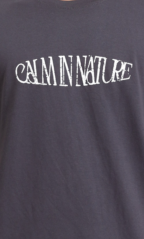 R208574 - Regular Fit Printed Slip On Tee - Dark Grey