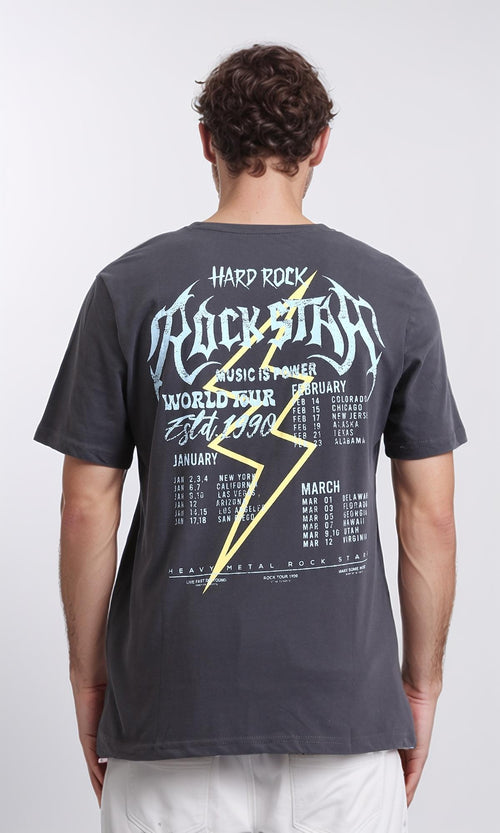 R208575 - Crew Neck Printed Slip On Tee - Dark Grey