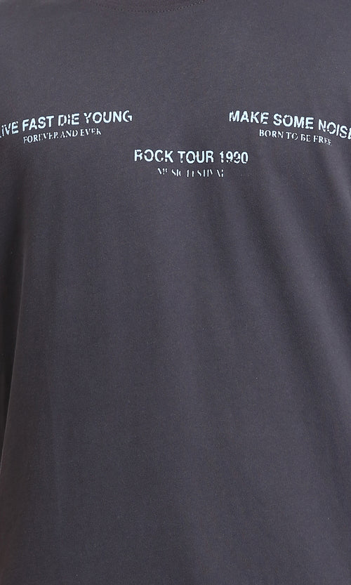 R208575 - Crew Neck Printed Slip On Tee - Dark Grey