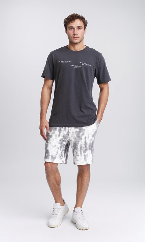 R208575 - Crew Neck Printed Slip On Tee - Dark Grey