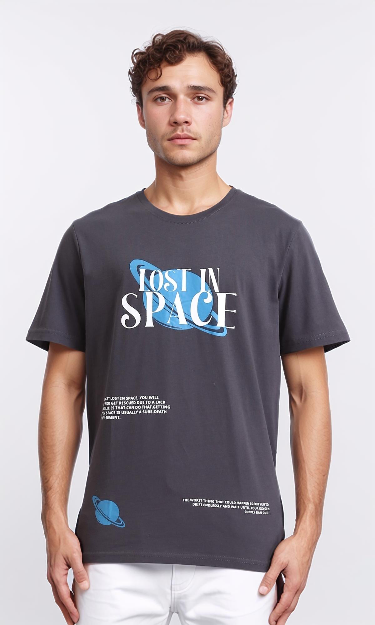 Printed "lost In Space" Slip On Tee - Dark Grey