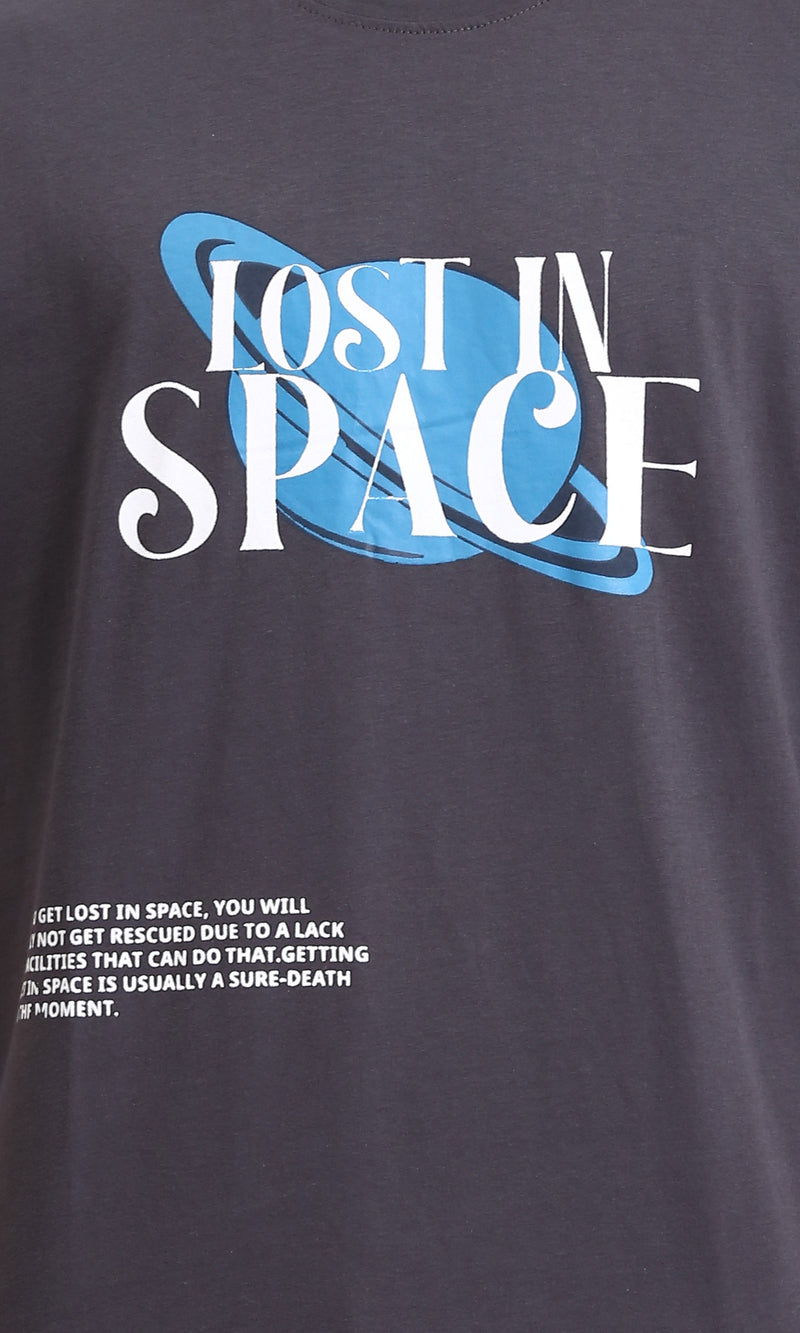 R208576 - Printed "Lost In Space" Slip On Tee - Dark Grey