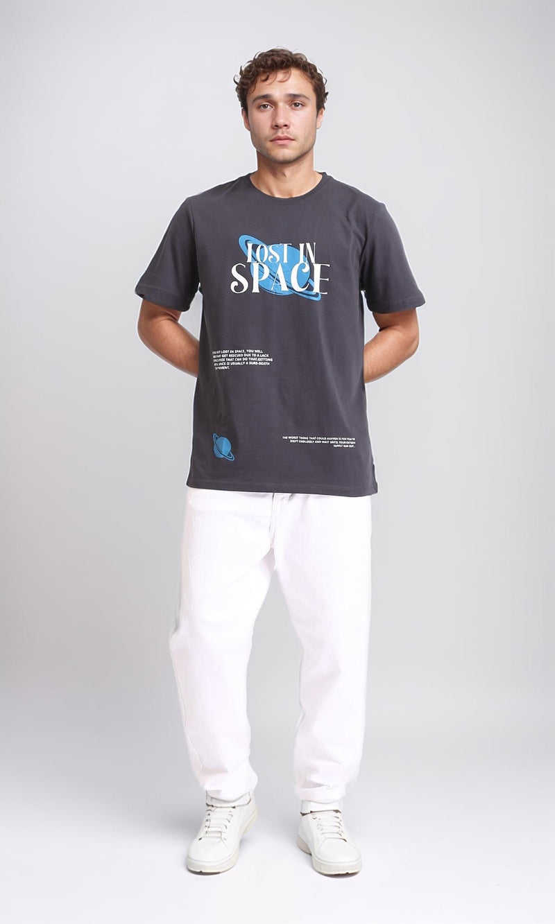 R208576 - Printed "Lost In Space" Slip On Tee - Dark Grey