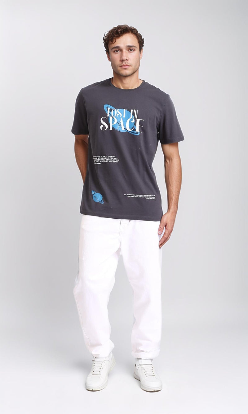 R208576 - Printed "Lost In Space" Slip On Tee - Dark Grey