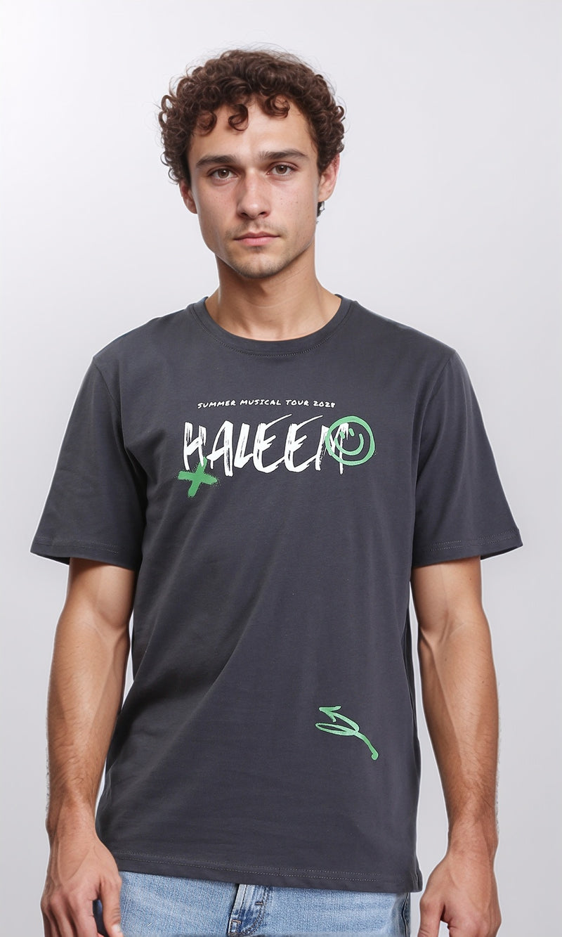 R208579 - "Haleem" Printed Short Sleeves Tee - Dark Grey