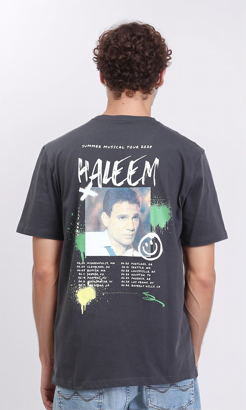 R208579 - "Haleem" Printed Short Sleeves Tee - Dark Grey