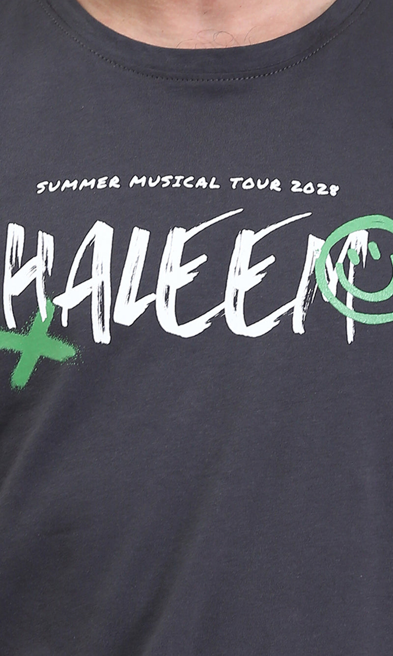 R208579 - "Haleem" Printed Short Sleeves Tee - Dark Grey