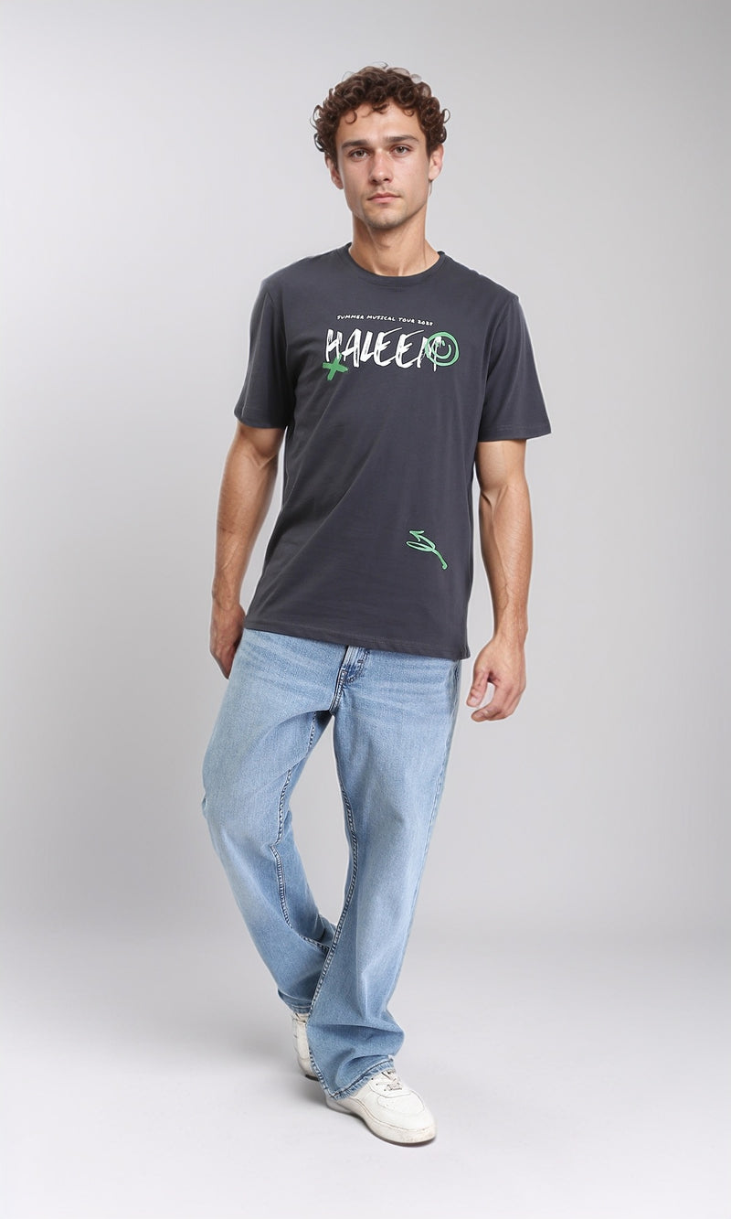 R208579 - "Haleem" Printed Short Sleeves Tee - Dark Grey