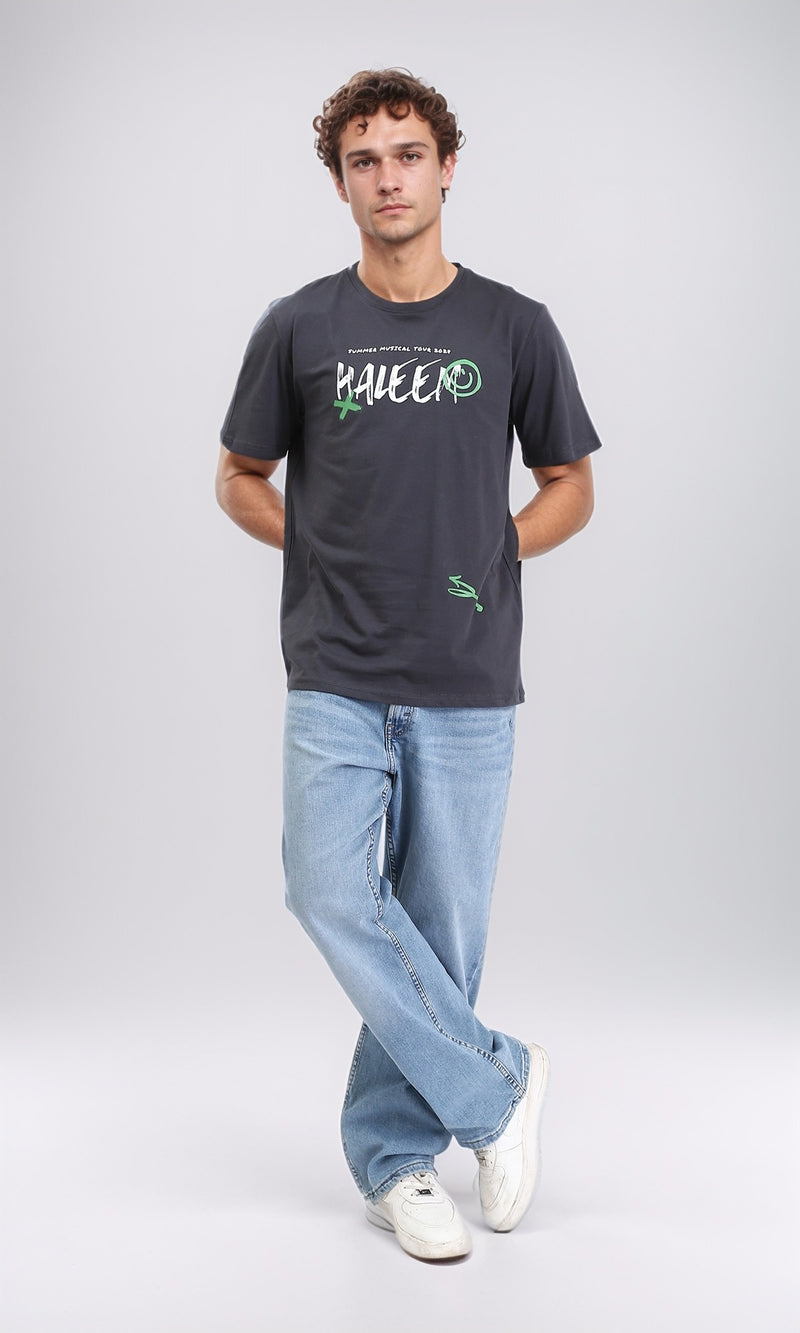 R208579 - "Haleem" Printed Short Sleeves Tee - Dark Grey