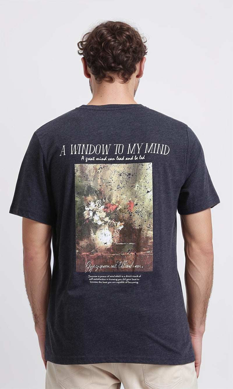 R208584 - Regular Fit Printed Slip On Tee - Heather Charcoal