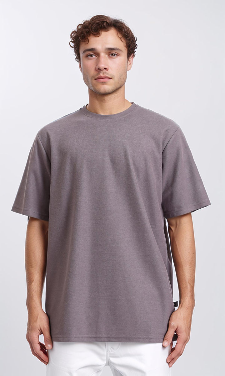 Round Neck Solid Basic Tee - Dark Grey