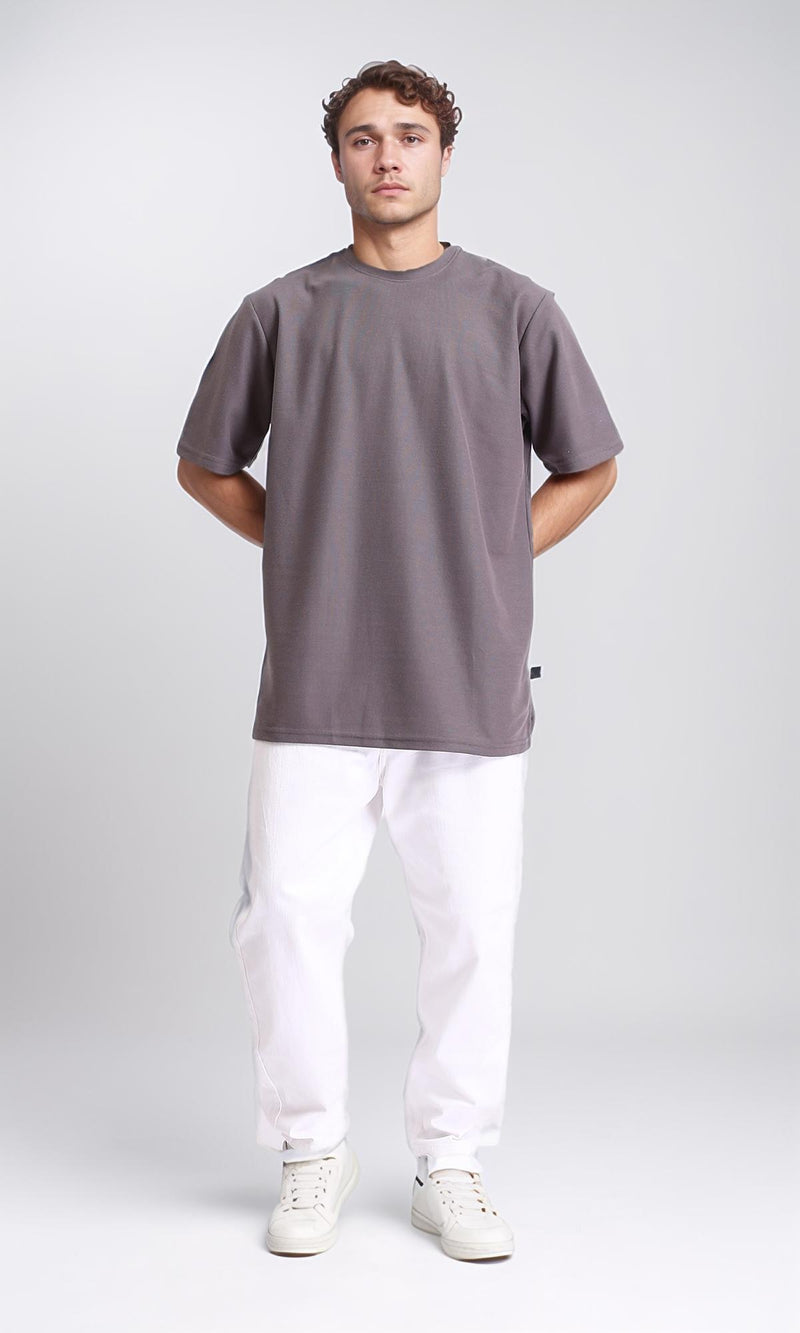 R208591 - Round Neck Solid Basic Tee - Dark Grey