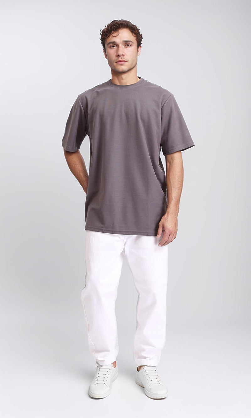 R208591 - Round Neck Solid Basic Tee - Dark Grey