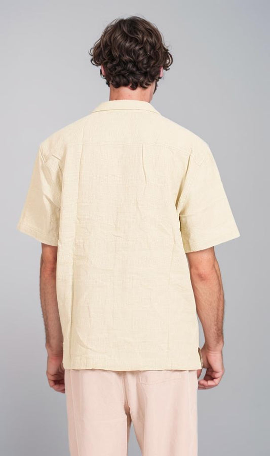 R208595 - Linen Short-Sleeve Button-Up Shirt - Beige