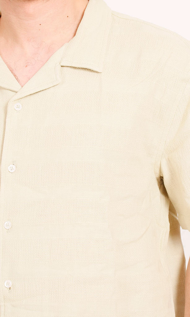 R208595 - Linen Short-Sleeve Button-Up Shirt - Beige