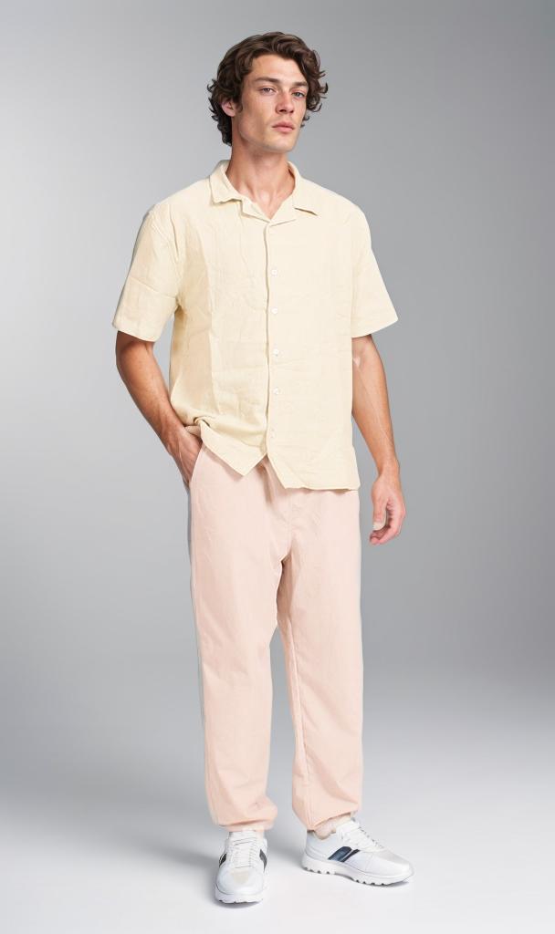 R208595 - Linen Short-Sleeve Button-Up Shirt - Beige