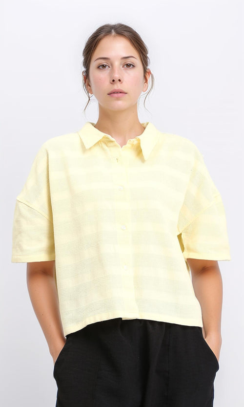 R208597 - Self Striped Elbow Sleeves Shirt - Yellow