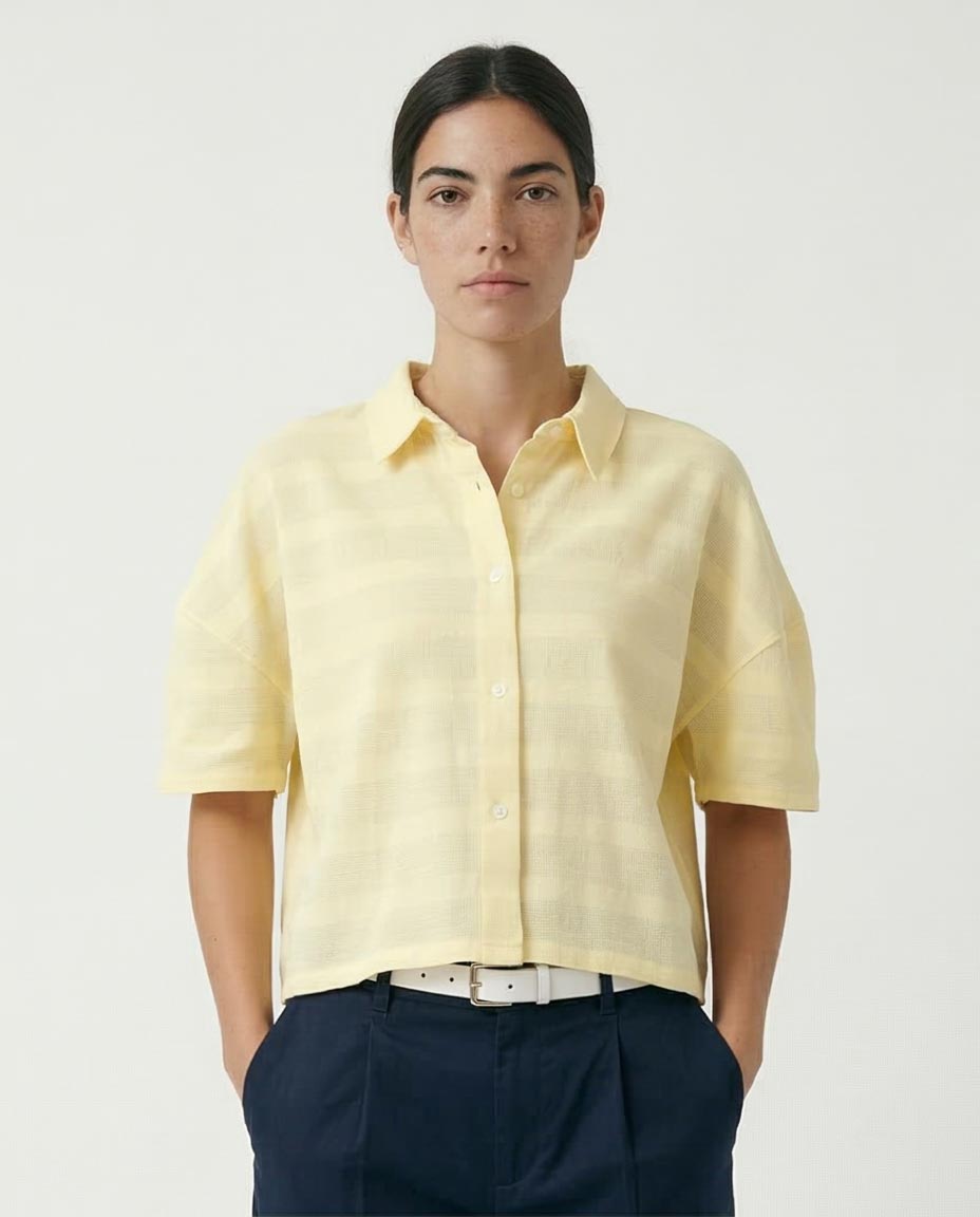 Women's Textured Leno-Weave Boxy Shirt - Pale Yellow