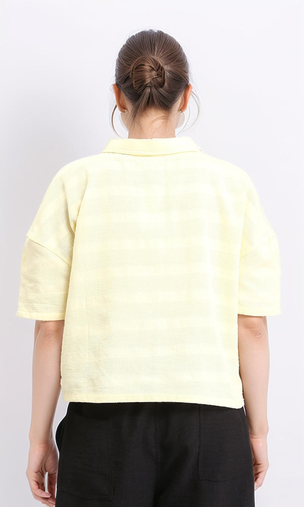 R208597 - Self Striped Elbow Sleeves Shirt - Yellow
