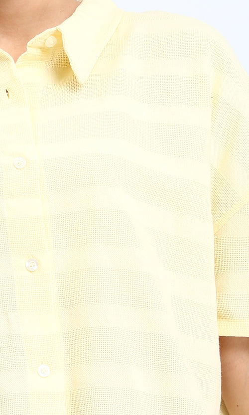 R208597 - Self Striped Elbow Sleeves Shirt - Yellow