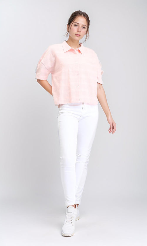R208598 - Self Striped Elbow Sleeves Shirt - Light Simon