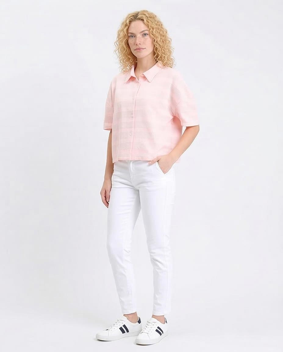 Ravin | Women’s Boxy Pastel Slub-Stripe Shirt - Light Simon - R208598