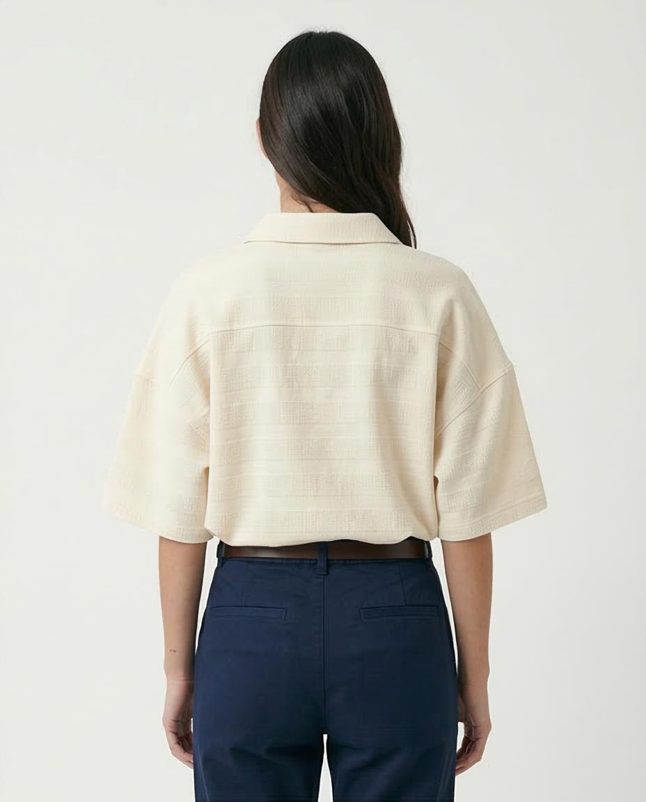 Ravin Women’s Textured Seersucker Boxy Short-Sleeve Shirt - Off-White - R208599