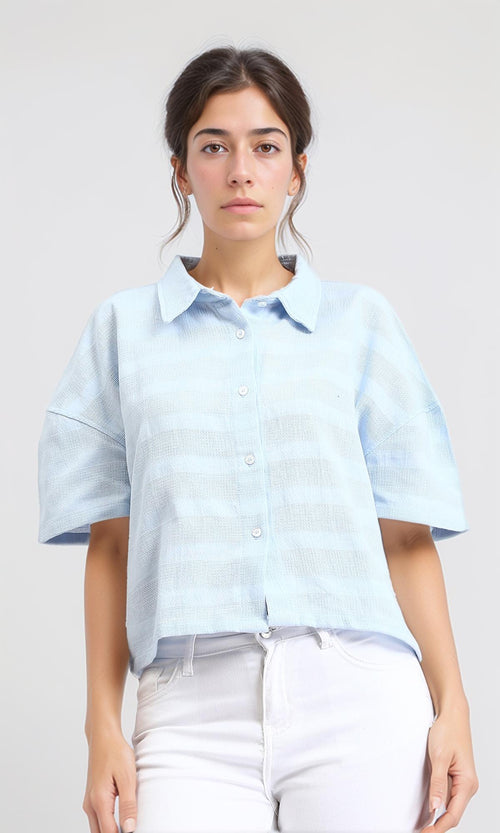 R208601 - Relaxed Elbow Sleeves Short Shirt - Light Blue