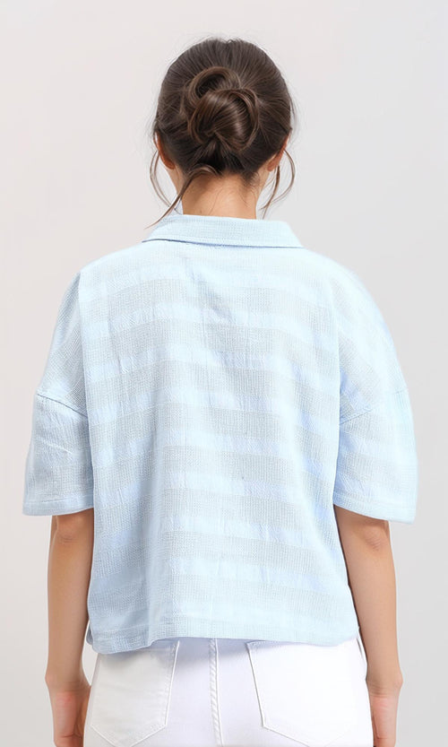 R208601 - Relaxed Elbow Sleeves Short Shirt - Light Blue