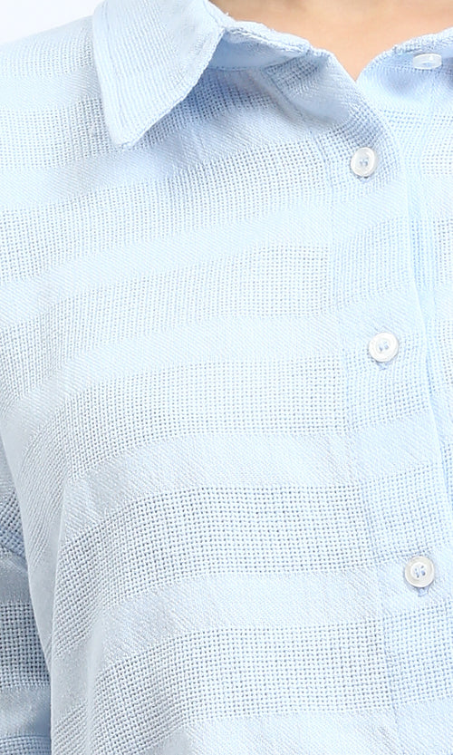 R208601 - Relaxed Elbow Sleeves Short Shirt - Light Blue