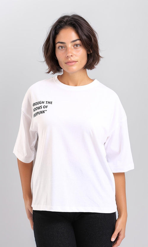R208603 - Crew Neck Printed Cotton Tee - White